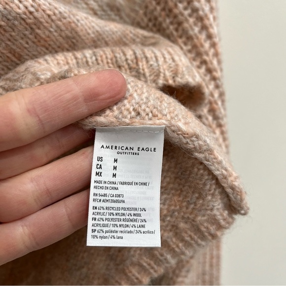 AEO blush pink ribbed turtleneck sweater wool blend medium - Picture 8 of 9